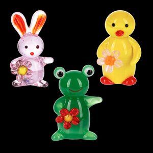 Set of 3 Miniature Hand Blown Glass DUCK, RABBIT & FROG  1.25"Tall